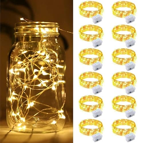 ZGWJ 12 Pack Fairy Lights Battery Operated, 7ft 20 Mini LED Fairy String Lights Silver Wire 3 Modes for DIY, Parties, Wedding, Bedroom, Halloween Christmas Decoration Warm White - Image 1