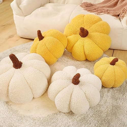 Halloween Pumpkin Pillow Decor, Pumpkin Plush Pillow Fleece Stuffed Pumpkins Decoration Halloween Pumpkins Throw Pillow for Couch, Soft Halloween Pumpkin Decor Gifts (8 Inch,White) thumbnail 7