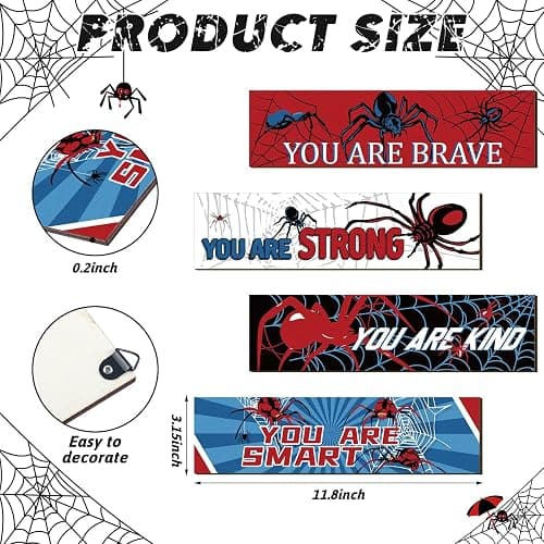 Geetery 4 Pcs Bedroom Wall Decor Boys Spider Room Decor for Kids Inspirational Wooden Hanging Sign Motivational Quote Car Wall sign for Boys Kids Nursery Playroom Kindergarten(11.8 x 3.1 Inch) thumbnail 3