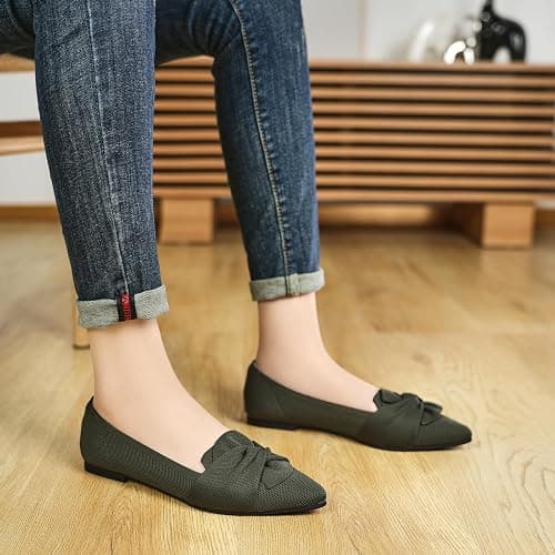 HIULYCENCE Flats for Womens Pointed Toe Ballet Flats with Bow Comfortable Knit Dressy Flats thumbnail 2