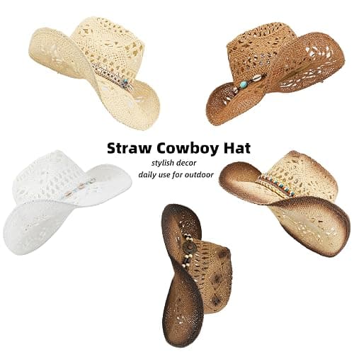 Melesh Straw Cowboy Hat for Women and Men with Shapeable Wide Brim Sun Beach Western Cowgirl Hat thumbnail 7
