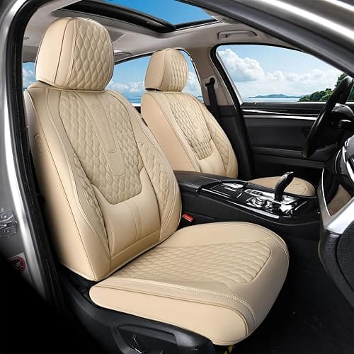 Coverado Car Seat Covers Full Set, Nappa Leather Seat Covers for Car, Waterproof Car Seat Protector with Lumbar Support, Automotive Seat Covers Universal Fit for Most Cars SUV Trucks (Beige) thumbnail 2