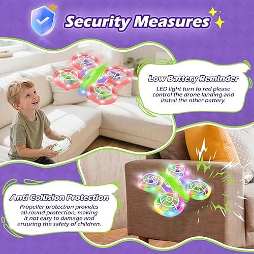 FUNPX LED RC Drone for Kids 6+, Christmas Birthday Gift for Boys & Girls with Remote Batteries, 360° Flips, 3 Speed Modes, 45 Min Flight Indoor and Outdoor Flying Toy - Green Purple thumbnail 6