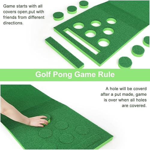 Golf Pong Putting Game Indoor Putting Green 9.8 Ft Golf Pong Mat Set with 2 Putters, 8 Golf Balls, Great Golf Gifts for Backyard Party Office Practice Training, Portable thumbnail 4