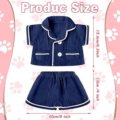 Hungdao 2 Sets Bear Clothes Stuffed Animal Accessories Pink and Blue Bear Pajamas Clothes Double Layer Muslin Short Sleeve Top and Bottom Pajamas Fits Most 14-18 Inch thumbnail 3