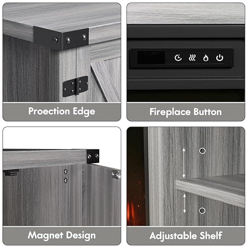 YESHOMY Fireplace TV Stand with Two Barn Doors and Storage Cabinets for Televisions up to 65+ Inch, Entertainment Center Console Table, Media Furniture for Living Room, 58 Inch, Gray Wash thumbnail 7