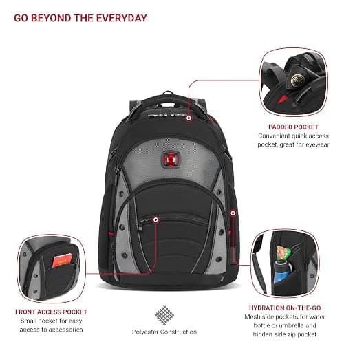 Wenger Synergy Laptop Backpack, Fits 16 Inch Laptop, Men's and Women's Laptop Bag, Black/Grey thumbnail 2