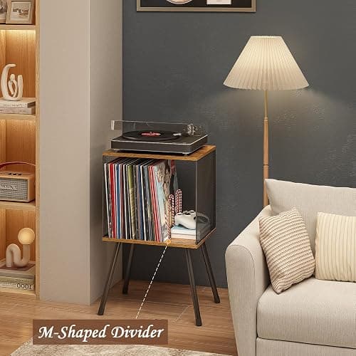 X-cosrack Record Player Stand with Storage up to 100 Albums, Retro Small Vinyl Record Holder - Adjustable Divider, Book/LP Record Storage and Organizer Vinyl Table for Living Room, Bedroom thumbnail 4