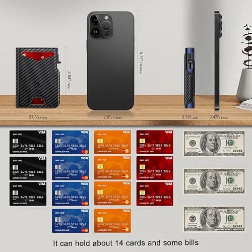 Wallet for Men Wallet with Slim Pop Up Card Holder 9-13 Cards, Bifold Minimalist Smart Wallet RFID Blocking Credit Card Holder with ID Window & Stretchable Cash Slot Compact Metal Aluminum Card Case thumbnail 6