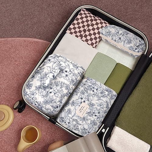 GISMTR 3Pcs Cotton Quilted Makeup Bag Large Travel Cosmetic Bag Coquette Makeup Pouch Cute Aesthetic Floral Toiletry Bag for Women Girls (flower-D) thumbnail 7