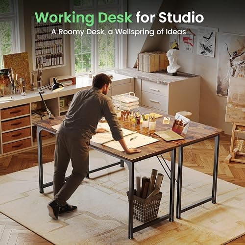 Huuger Computer Desk, 55 Inch Home Office Desk, Gaming Writing Work from Home Study Desk, Large Legroom, Sturdy Metal Frame, Modern Simple, Rustic Brown thumbnail 7