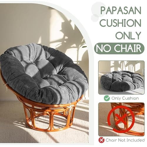 HIGOGOGO Papasan Chair Cushion with Corduroy Cover (Without Chair), 48 x 48 Inch Supportive Cushion, Overstuffed Chair Cushion,Dark Grey thumbnail 5