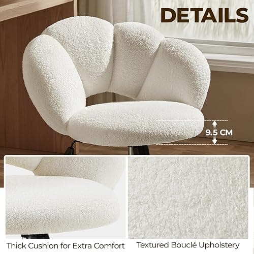 Yaheetech Boucle Upholstered Desk Makeup Vanity Chair with Wheels Swivel Cloud-shaped Accent Chair with Adjustable Height for Home Office Living Room, Bedroom Women White thumbnail 8