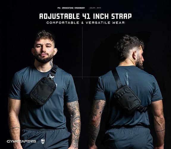 Gymreapers Travel Small Crossbody Bags for Men & Women with Hidden Pocket - Waterproof Crosssbody Fanny Pack for Men with Adjustable Shoulder Sling Belt for Traveling, Running & Hiking (Onyx) thumbnail 2