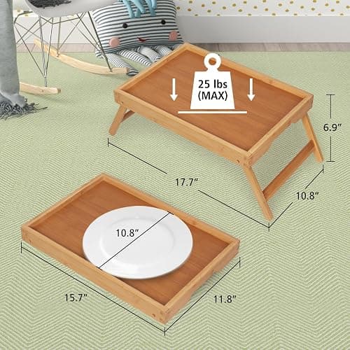 Artmeer Bed Tray Table with Folding Legs,Bamboo Breakfast in Bed for TV Table, Laptop Computer Tray,Eating,Snack Tray(Bamboo) thumbnail 3