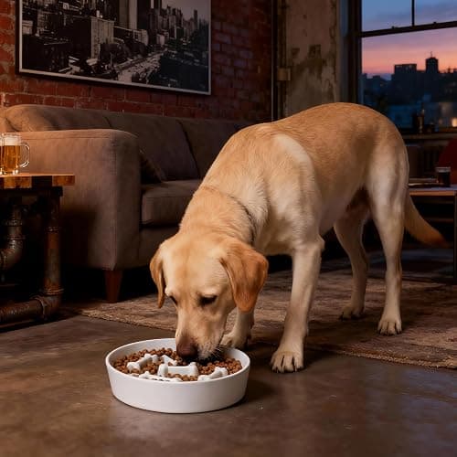 Fancy Lemon Ceramic Slow Feeder Dog Bowls, Ceramic Slow Feeder Maze Dog Food Bowl, Slow Eating Dog Bowl and Slow Feeder Dog Bowl Anti-Choking for Daily Pet Feeding （White Bone） thumbnail 7