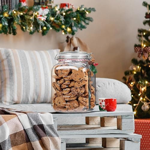 [UPGRADE] 2 Pack Square Super Wide Mouth Airtight Glass Storage Jars with Lids, 1.1 Gallon Glass Container with 2 Measurement Marks, Canning Jars with Leak-proof Lid for Kitchen (Spare Gasket) thumbnail 7