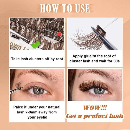 Focipeysa Fluffy Brown Lash Clusters Brown Eyelash Extensions Thick Volume Clusters Eyelash 12-18mm Classic Lash Extension C Curl Individual Lashes Extension DIY Lash Extension at Home (C Curl 120pcs) thumbnail 7