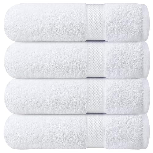 Infinitee Xclusives Luxury 100% Ring-Spun Cotton White Bath Towels Set of 4 (27x54 inches) – Soft, Absorbent & Quick-Drying Towels for Bathroom, Gym, Spa & Hotel Use (Brilliant White, Bath Towels) - Image 1