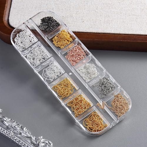 12 Strips Metal Chain 3D Nail Art Charms, Punk Alloy Nail Rivets Jewelry | Gold Silver Dark Gray Nail Chains, Gothic Manicure Accessories for Women, DIY Crafts Decorations thumbnail 9