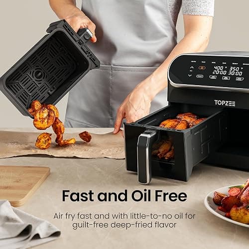 Topzee Dual Basket Air Fryer 8QT – Family Size Air Fryer with Dual Independent Zones, 8 Cooking Presets, Simultaneous Finish Mode, Viewing Windows, 90–400°F, Low-Oil Cooking, Black thumbnail 7