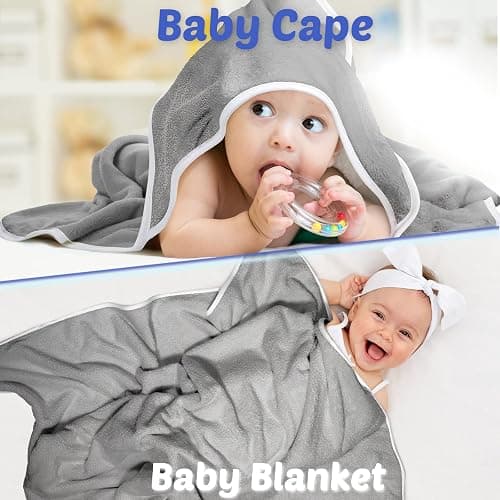 Reginary 4 Pack Baby Hooded Towels Coral Fleece Baby Bath Towels 30 x 30 Inch Soft Absorbent Hooded Bath Blanket for Newborn Toddler Infant Boy Girl Shower Gift Supplies (Gray) thumbnail 7