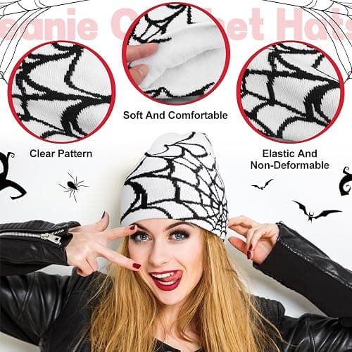 Jeyiour 4 Pcs Y2k Beanies Spider Web Pattern Beanie Gothic Acrylic Knitted Hat Casual Streetwear Outdoor for Men Women thumbnail 4