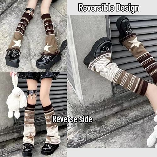 srdmuph Grunge Socks Fairy Grunge Socks Fairy Grunge Cloth Leg Warmers Reversible Y2K High Knee Long Knit Boot Socks Women thumbnail 4
