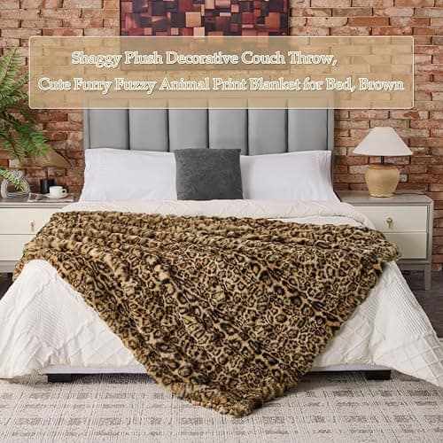 760GSM Faux Rabbit Faux Fur Throw Blanket,Super Thick Warm Bubble Blanket Throw,Fuzzy Luxury Plush Decorative Blanket for Couch Bed Sofa(Leopard Brown,50''x 60'') thumbnail 4