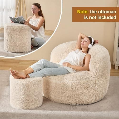 Hobestluk Bean Bag Chair Big Bean Bag Chairs for Adults Giant Adult Bean Bag Chair with Foam Filler Large Beanbags with Stuffed Back Lazy Sofa, White-Standard thumbnail 4