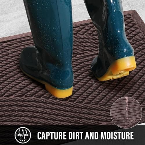 HIYARD Sturdy Front Door Mat, Absorbent Muddy Dirt Resist Welcome Door Mats Outdoor Indoor, Stain and Fade Resistant, Non-Slip Backing Entry Mat Low Profile Doormat for Entryway, 29×17, Coffee thumbnail 2