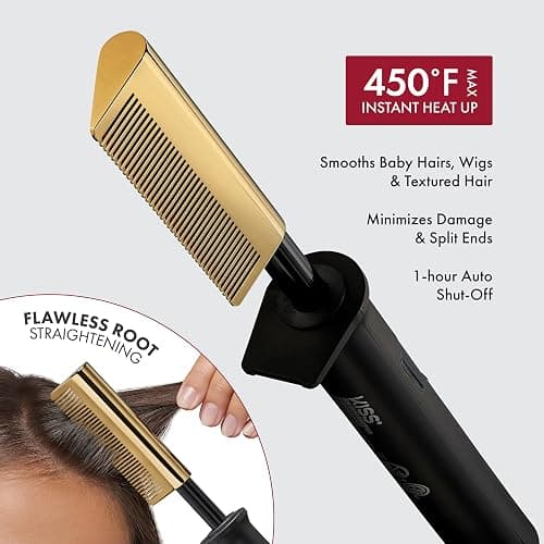 KISS Professional Pressing Comb with Polished Gold Smoothing Comb, Safety Stand, Digital LED Temperature Display, & Tangle Free 360° Swivel Cord thumbnail 4