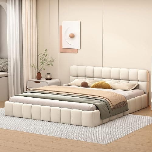 FEEOHOME Lit rembourré 140x190cm, Cadre de lit Double avec sommier à Lattes, lit Jeune à Bulles avec tête de lit rembourrée, Convient aux Matelas de 15-20cm, sans Matelas, Tissu en Lin thumbnail 7
