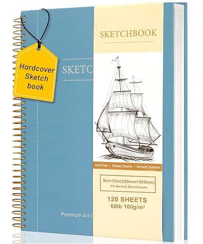 Yoment 9"x12" Hardcover Sketchbook for Drawing，120 Sheets，100GSM | Blue,Spiral Bound Sketch Pad Premium Art Sketchbook Artistic Drawing Paper Pad for Kids Adults Beginners Artists - Image 1