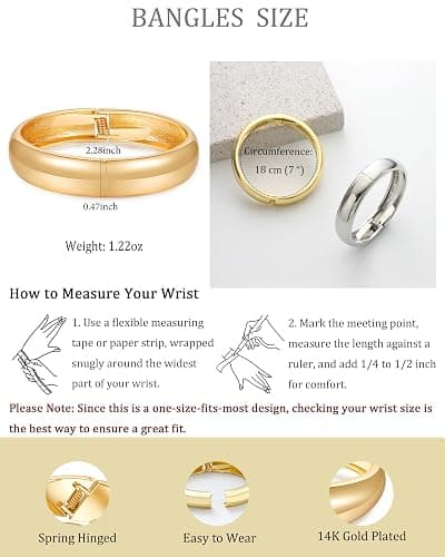 2pcs Gold Bangle Bracelets for Women, Trendy Hinged Cuff Open Wide Chunky Gold Bracelet Stack Arm Cuff Jewelry for Women thumbnail 6
