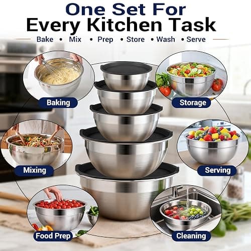 WEPSEN Mixing Bowls Set, 25PCS Stainless Steel Mixing Bowl with Lid Set, Large Nesting Bowls 7, 4.5, 3,2, 1.5QT, Measuring Cups and Spoons Baking Utensils Metal Bowl for Kitchen Prep thumbnail 7
