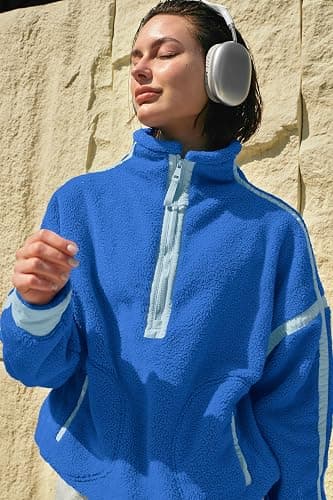 Panadila Womens Half Zip Sherpa Fleece Pullover Soft Oversized Sweatshirt with Pockets Warm Fuzzy Sweater thumbnail 6