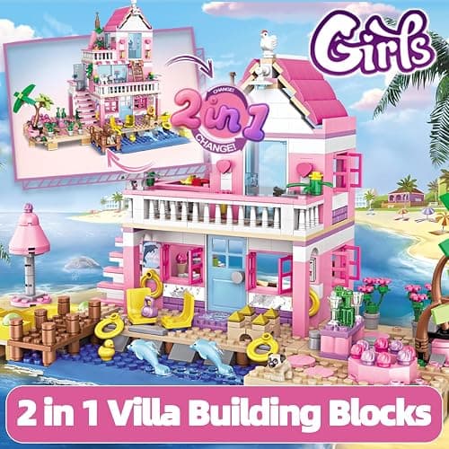CSNRHG Pink Seaside Beach Villa Friends Building Set Friends Construction Educational Toy 822 Pieces Gifts for Girls Teens Kids Adults Ages 6+ thumbnail 5