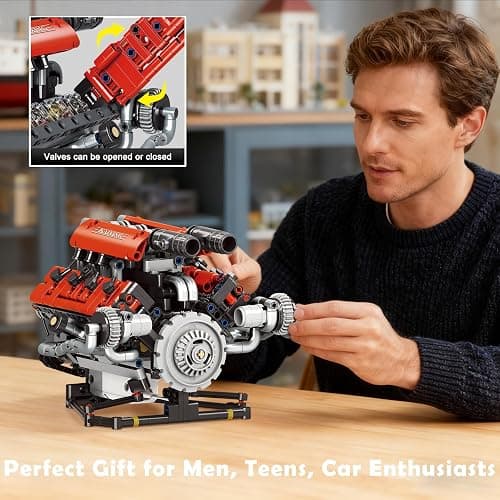 BeepZipp V8 Engine Model Kit Building Blocks, 653PCS Building Toys for Adults Teens, Motorized Model with Lights STEM Construction Engineering Toy, DIY Project Ideal Gift for Men thumbnail 4
