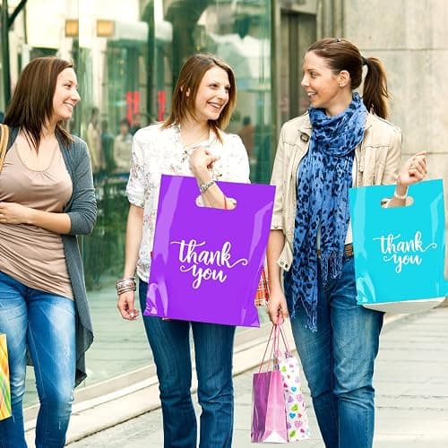 Odseciran 300 Pcs Thank You Bags for Small Business, 3 Size Plastic Mini Retail Merchandise Vendor Shopping Bag with Handle for Boutique Store, Wedding Party Goodie Bulk (Mixed color) thumbnail 6