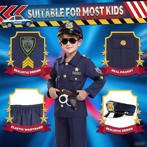 BIBUTY Police Officer Costume for Kids, Cop Costume Outfit Set with Accessories, Kids Halloween Costumes for Boys Girls, Police Costume Role Play Kit for Halloween Career Day thumbnail 7