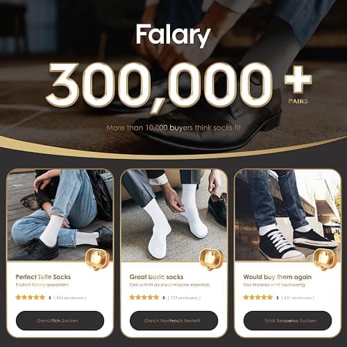FALARY 12 Pairs Black Mens Socks, Plain Socks for Men - Cotton Socks Men Women Comfortable Suitable for Work & Casual Wear - Breathable, Stain Resistant, Durable Men's Smart Dress Socks thumbnail 6