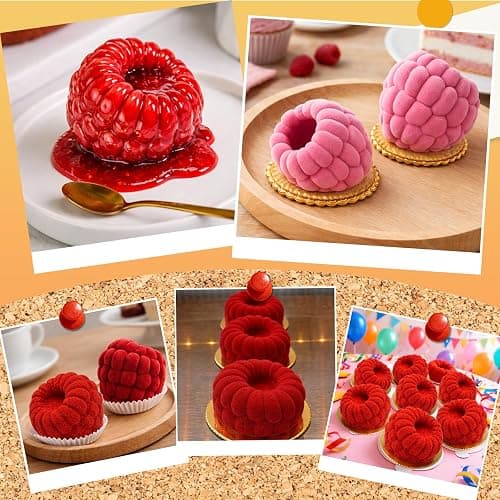Juome 3D Raspberry Silicone Molds for Mousse Cake - 6 Cavity Fruit Pudding Raspberry Mold for Baking Pastry, Ice Cream, Cake Decoration Mould Supplies thumbnail 4