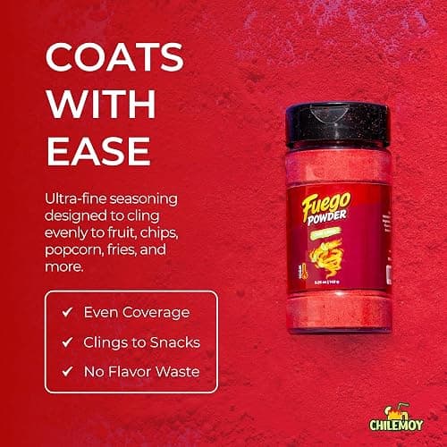 CHILEMOY Fuego Powder, Mexican Chili Snack Seasoning, 5.25 oz | Shake on fruit, chips, popcorn, elote and wings. Bold tangy chili heat in a controlled sprinkle cap. thumbnail 5