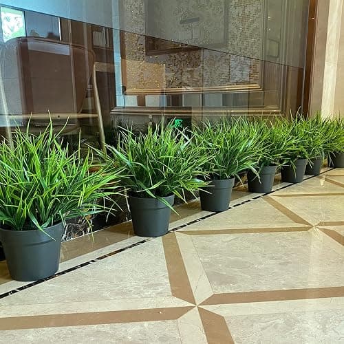 alyptus Artificial Grass Outdoor 12 Bundles Fake Plants Outside Green Onion Faux Greenery Shrubs for Front Porch Planters Pot Décor for Outdoors (Grass) thumbnail 2