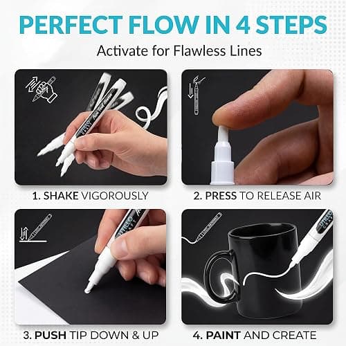 Utillo Craft White Paint Pen (8-Pack), 0.7mm Extra Fine White Paint Markers | Bold Color Permanent White Acrylic Paint Pen for Metal, Fabric, Wood, Glass, Paper, Plastic, Rock, Leather | Artist DIY thumbnail 6