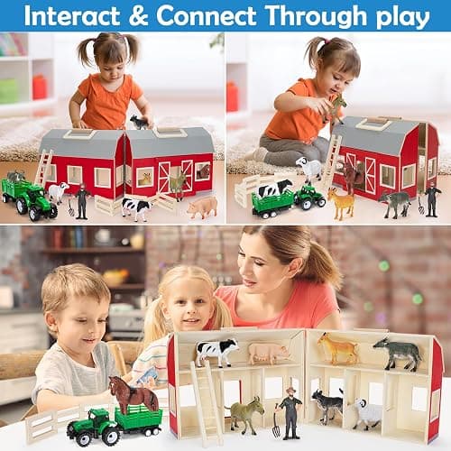 YEEBAY Farm Animals Toys for 3+ Year Old Kids Toddlers Girls Boys, Large Wooden Barn with Animal Play Figures, Farm Playset Educational Learning Toys, Ideal Christmas Birthday Gifts thumbnail 2