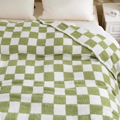 YIRUIO Checkered Knit Throw Blanket 50x60 | Ultra Soft Microfiber, Reversible, Fluffy Fuzzy Cozy, For Bed, Sofa Couch Home Decor thumbnail 3