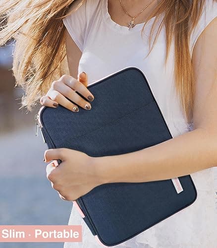 Dadanism 9-11" Tablet Sleeve Organizer Carrying Case with Handle for iPad 10th Gen 10.9", iPad 9/8/7th 10.2, iPad Air 11", iPad Pro 11", iPad Air5/4 10.9, Galaxy Tab A9+ Plus 11", Indigo & Pink - Indigo thumbnail 6