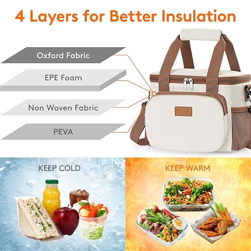 Lifewit Medium Lunch Bag, Insulated Lunch Box, Soft Cooler Cooling Tote for Adult Men Women, Beige 12-Can (9L) thumbnail 5